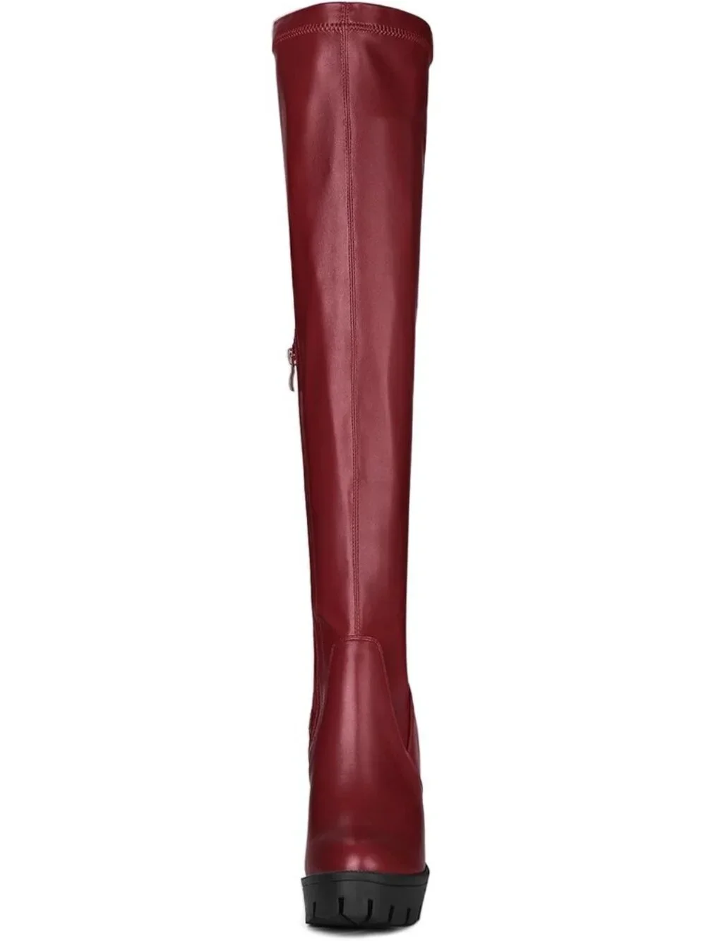 Women's Burgundy Round Toe Faux Leather Chunky Heel Over The Knee High Boots
